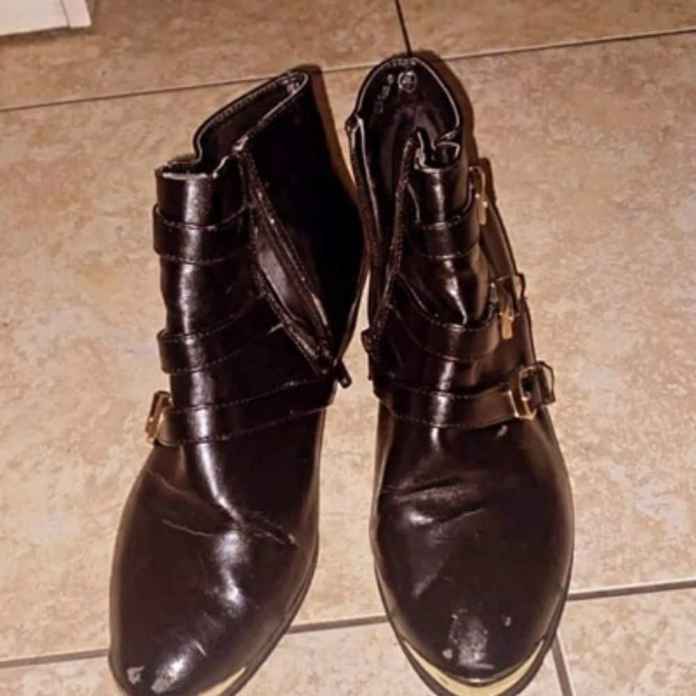 Womans Gold Buckled Booties